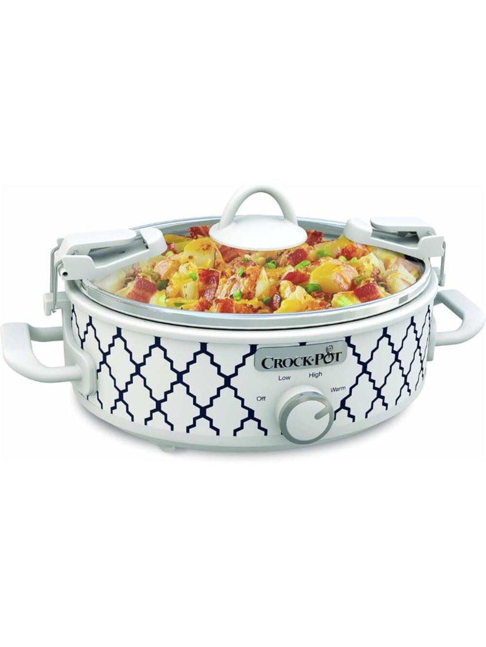 Compact 2.5 Quart Slow Cooker Casserole in White/Blue - Quick & Easy Meals!